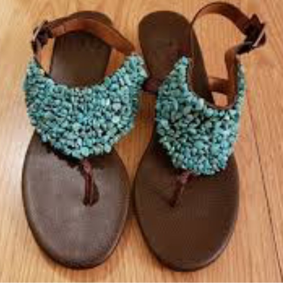 Lucky Brand Shoes Lucky Brand Brown Turquoise Stone Wedge Sandal